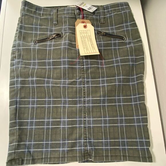 Current/Elliott The Soho Zip Stiletto Pencil  Plaid Skirt Size 26/0 Muted Olive - Picture 3 of 13